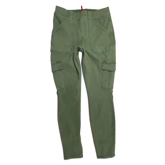 SPANX Stretch Twill Ankle Cargo Jogger Pants Large Utility Jeans Skinny Green - Picture 2 of 14